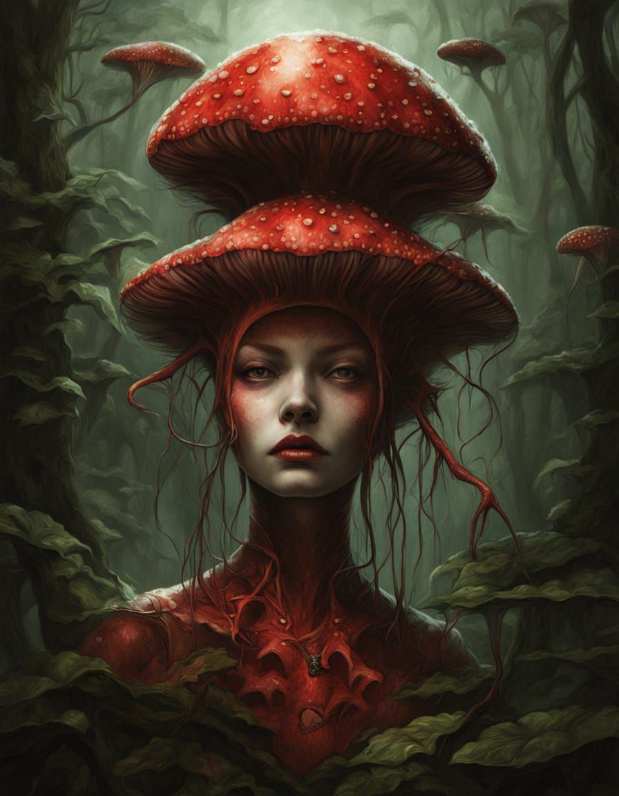 Anthropomorphic Mushroom Nymph with Creepy Eyes