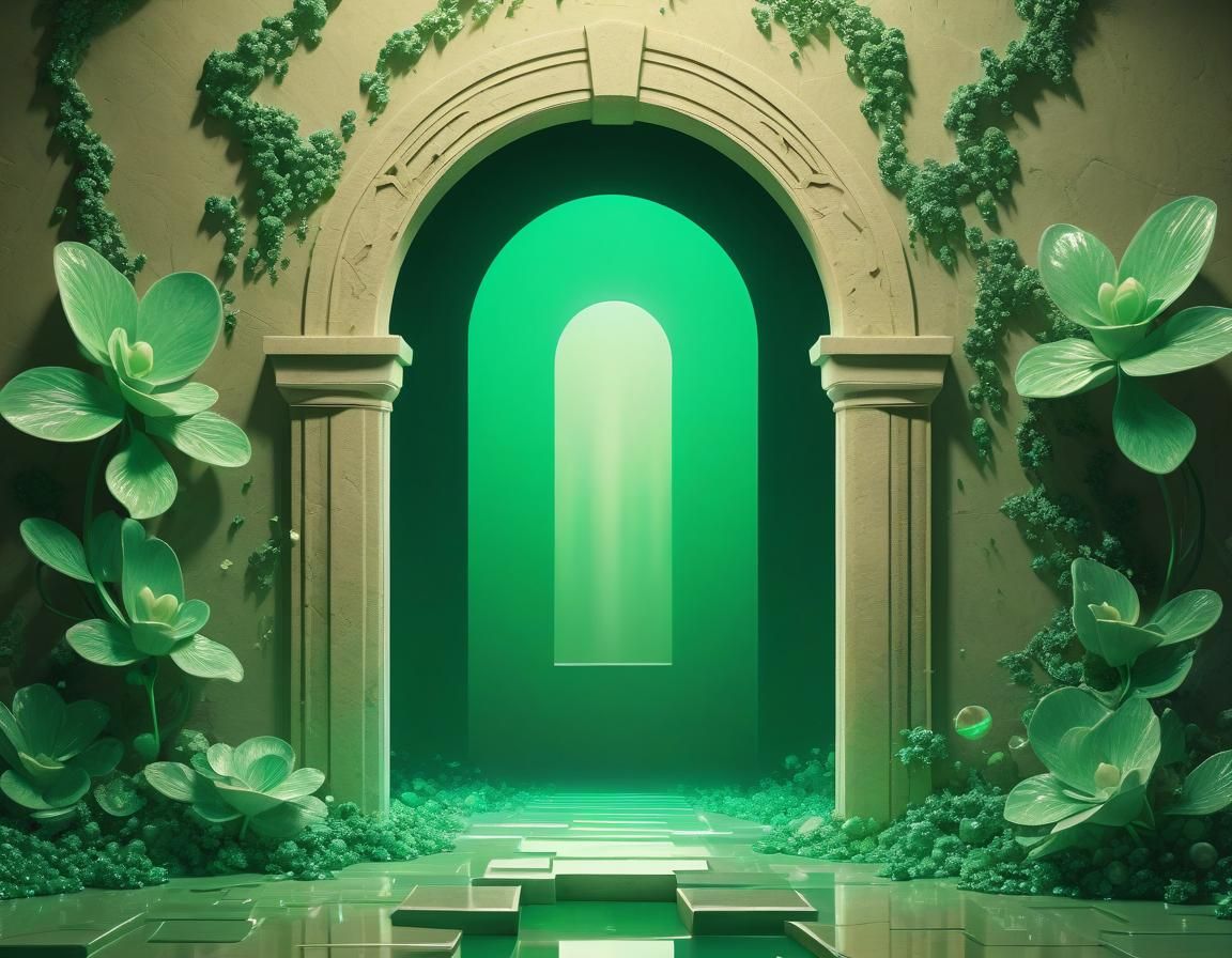 Ethereal Jade Prison Passage in Surrealist Pop Art