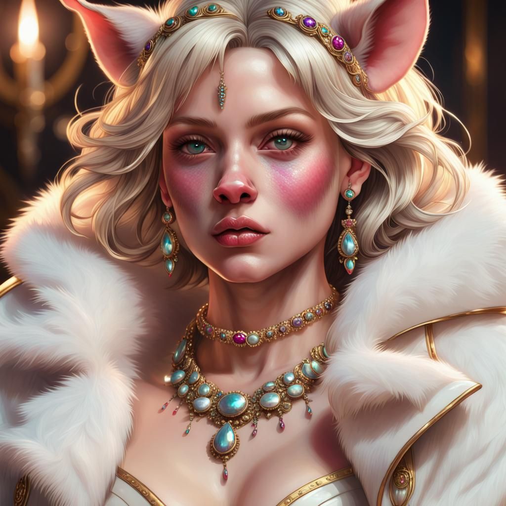 Glamorous Pig Portrait in Art Nouveau Style