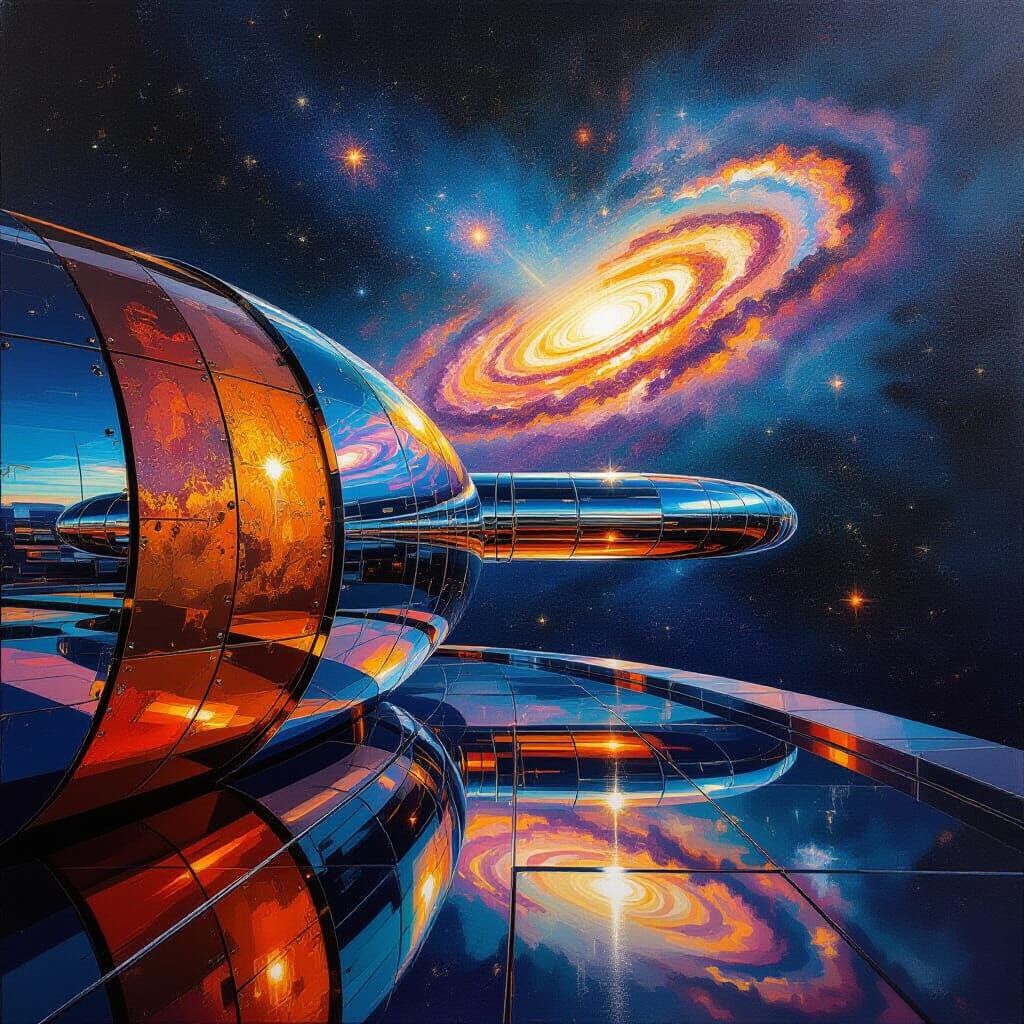 Chrome Spacebase Reflecting Iridescent Galaxy