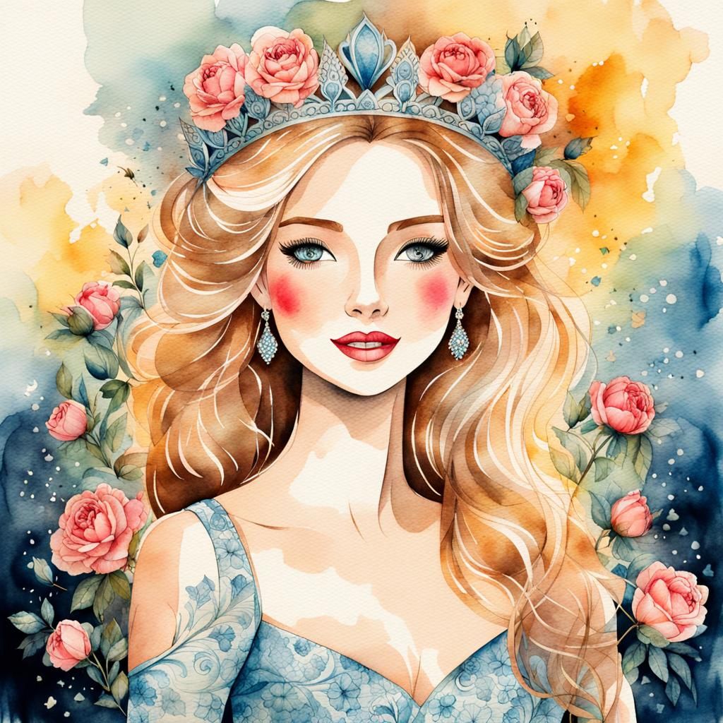 Floral Princess in Watercolor with Roses