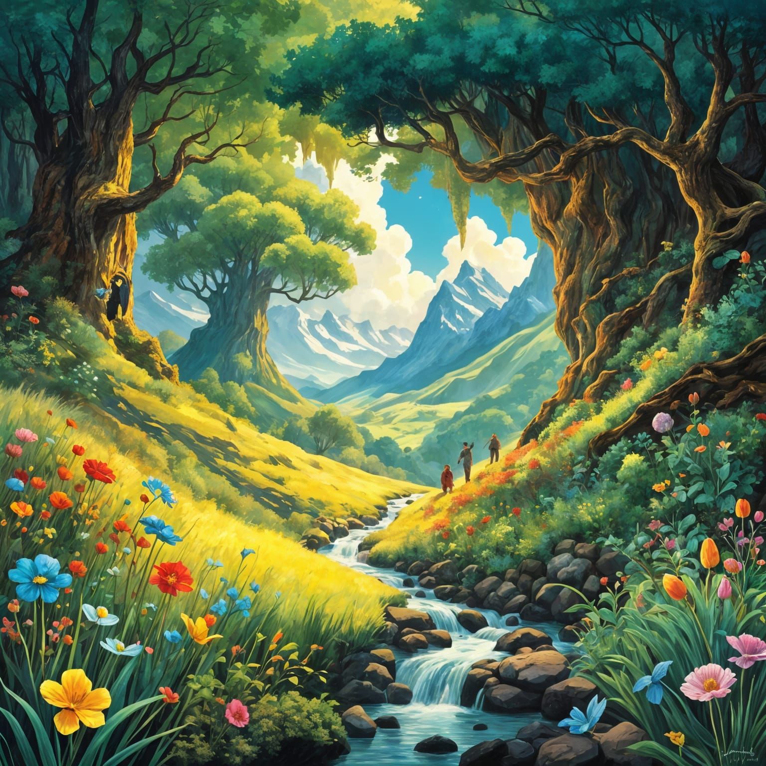 Whimsical Sci-Fi Fairytale Landscape in Colorful Palette