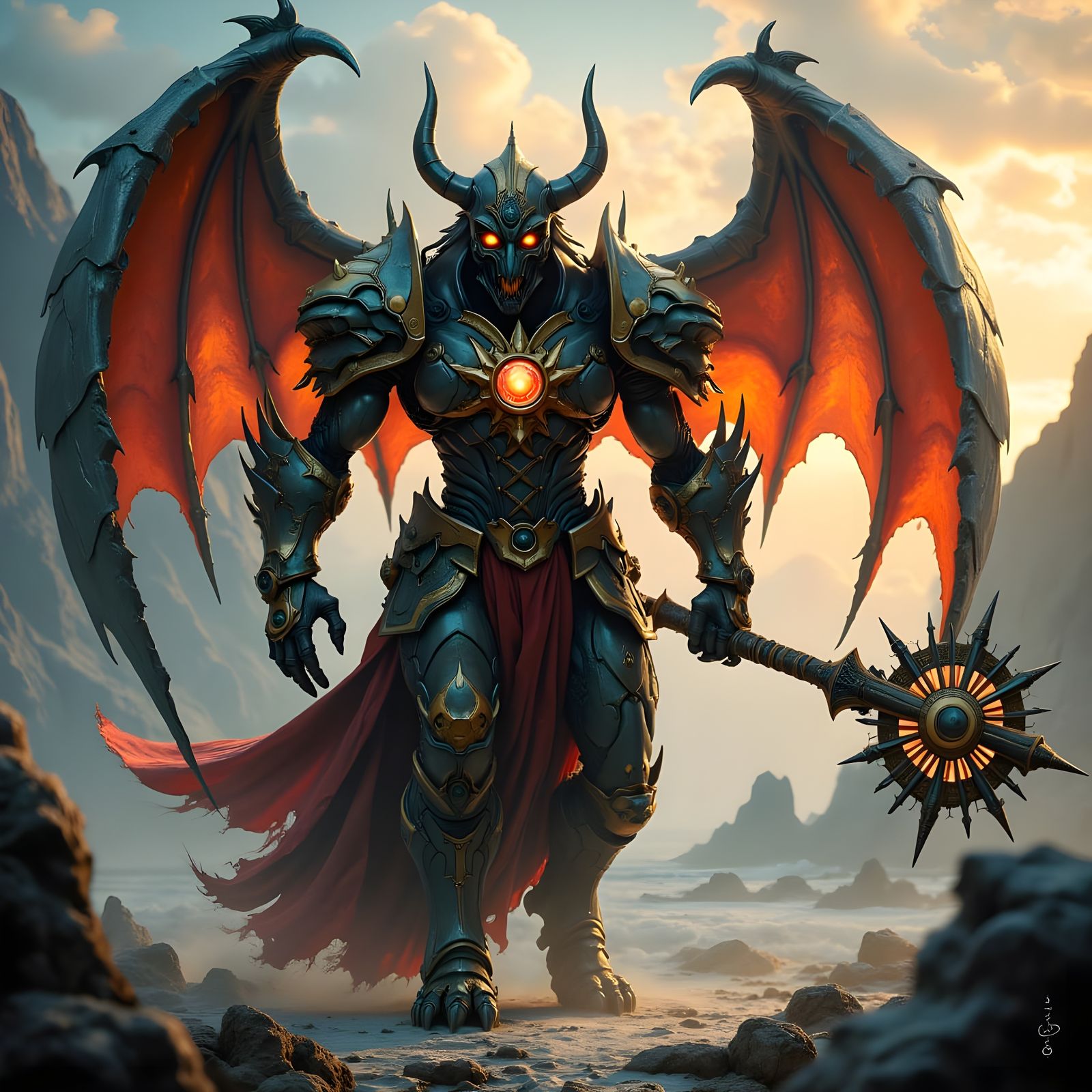 Epic Mechamonster in Vibrant Fantasy Landscape