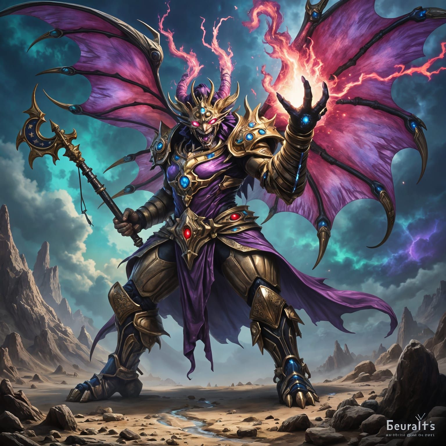 Epic Fantasy Mechamonster in Maximalist Style