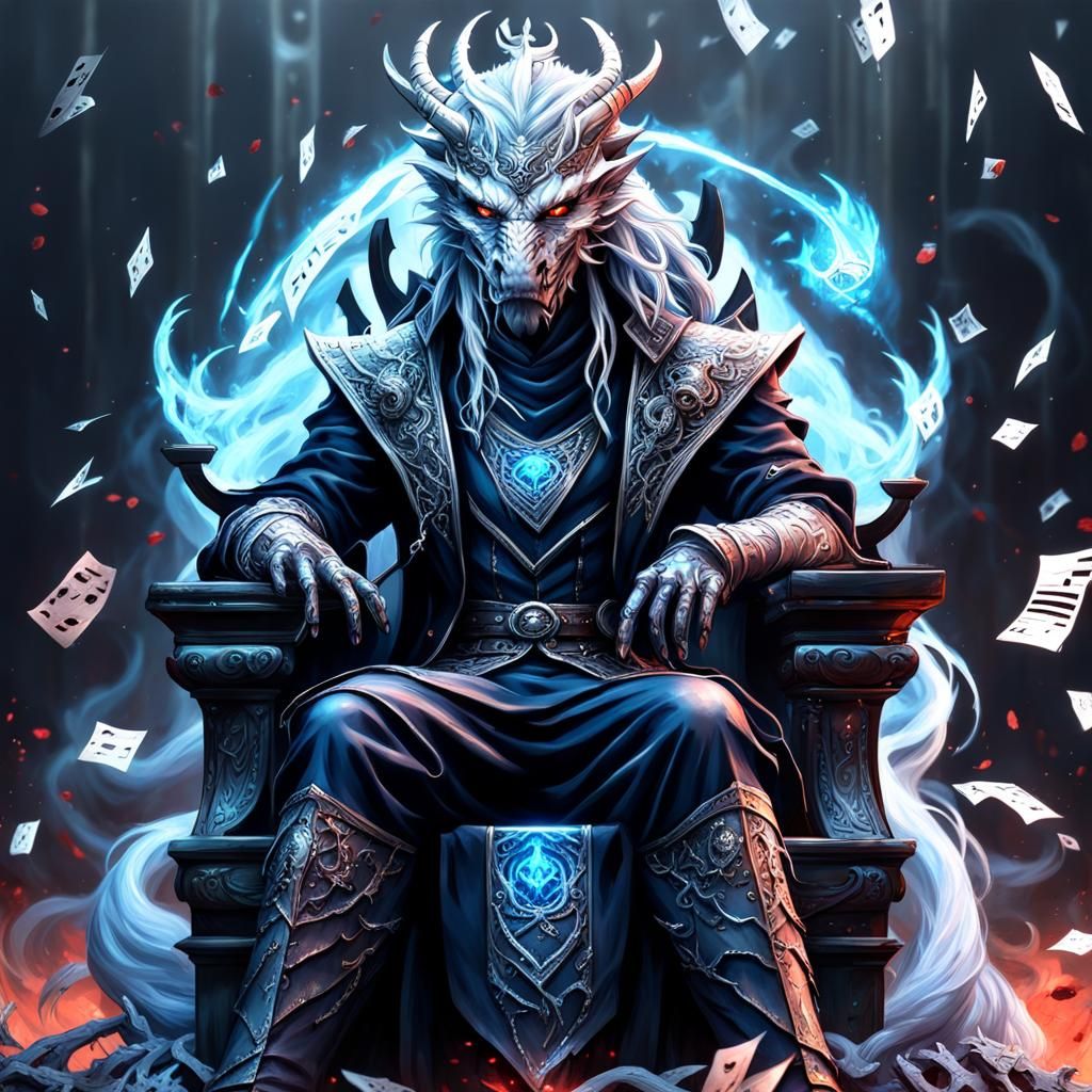dragon, cute, long curly, silver blue hair like smoke, ninja...