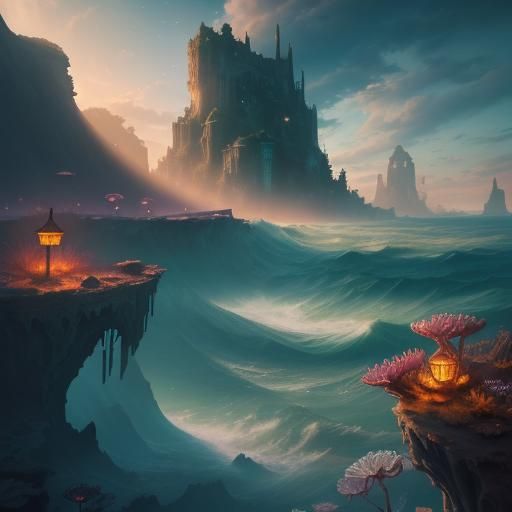 Underwater Cityscape in Dreamlike Fantasy Illustration