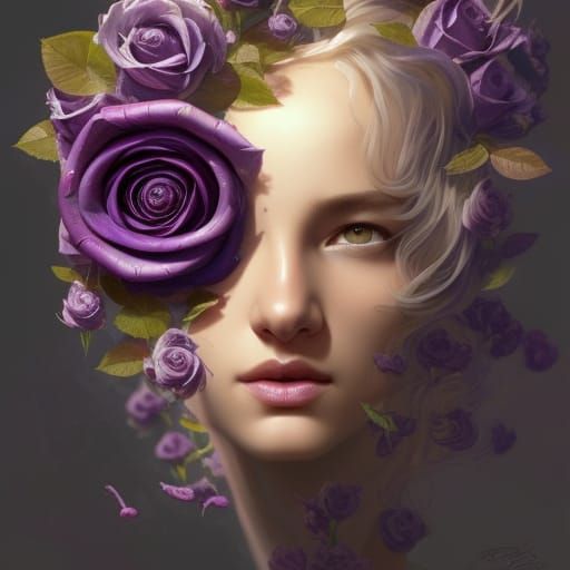 Portrait with Purple Rose Seeds, Art Nouveau Style