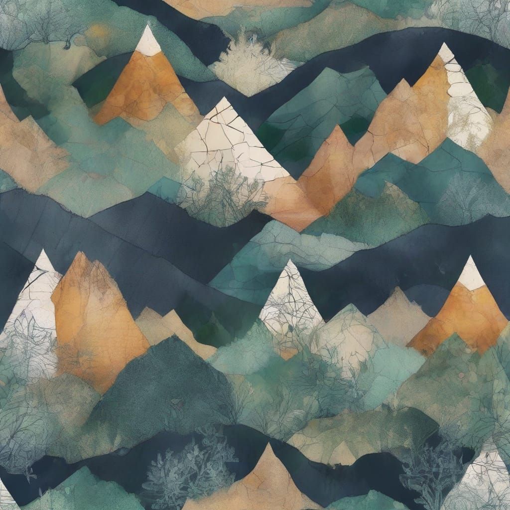 Ethereal Mountain Landscape in Dreamy Doodle Art