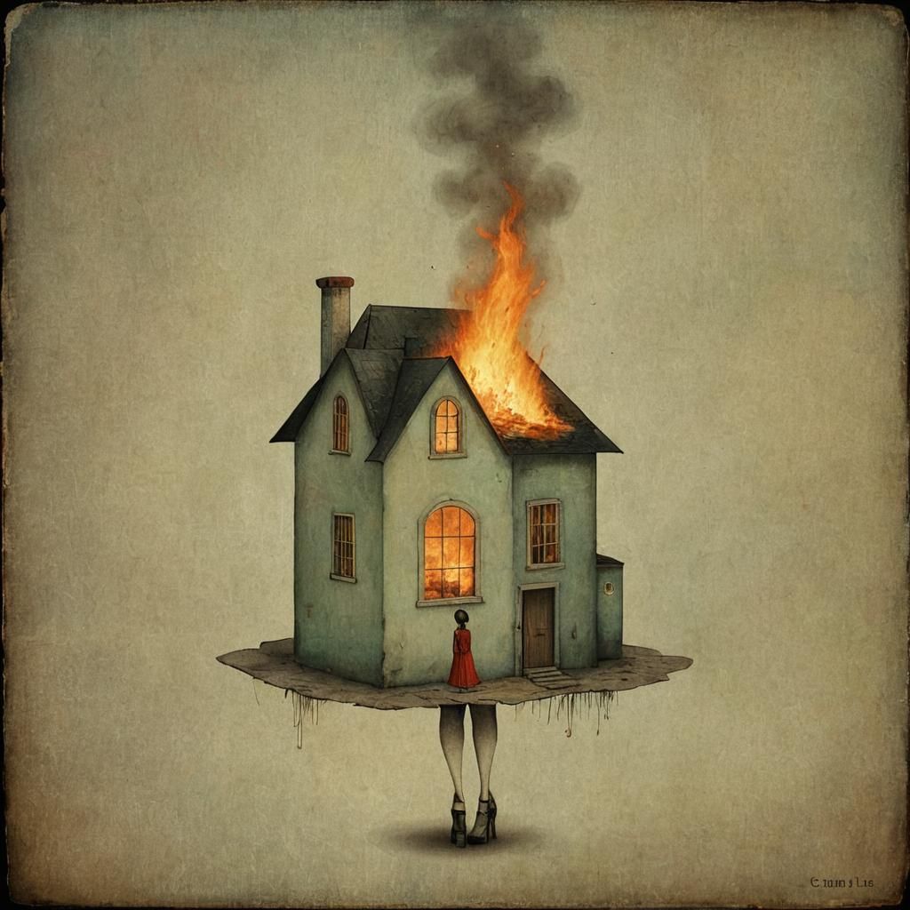 Spectral Child Appears in Burning House, Surreal Art