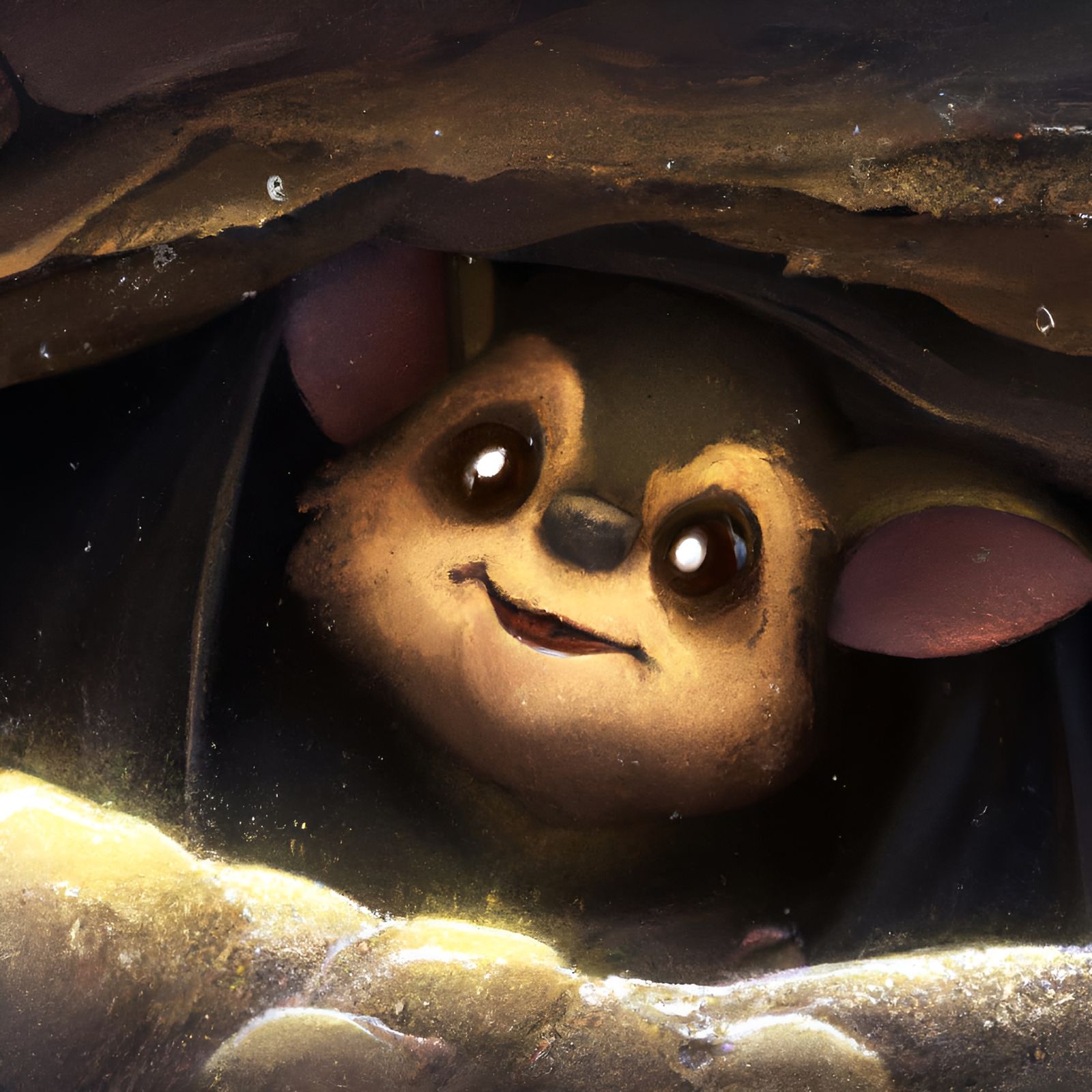Adorable Batman in Cave: 3D Digital Painting
