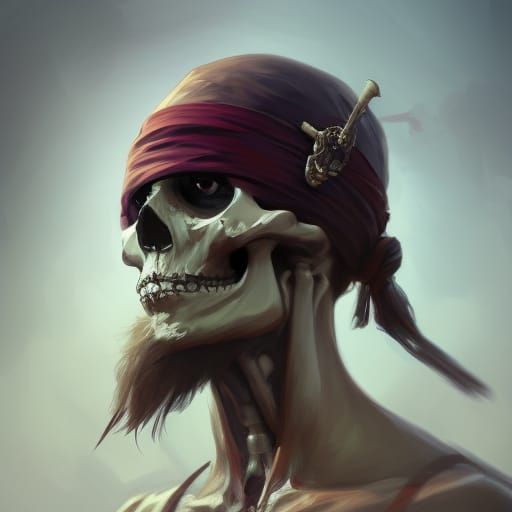 Detailed Pirate Skeleton Portrait in Art Nouveau Style