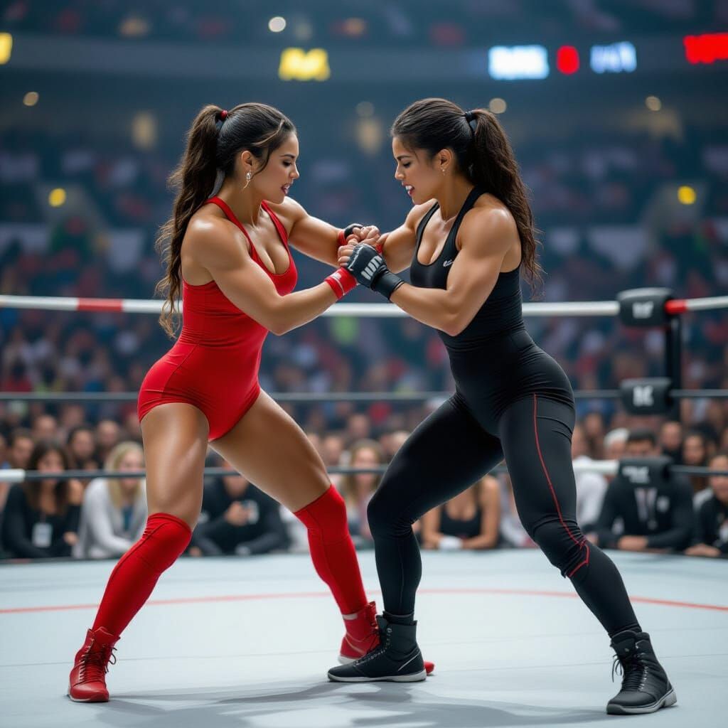 Intense Wrestling Match Between Two Amazonian Women