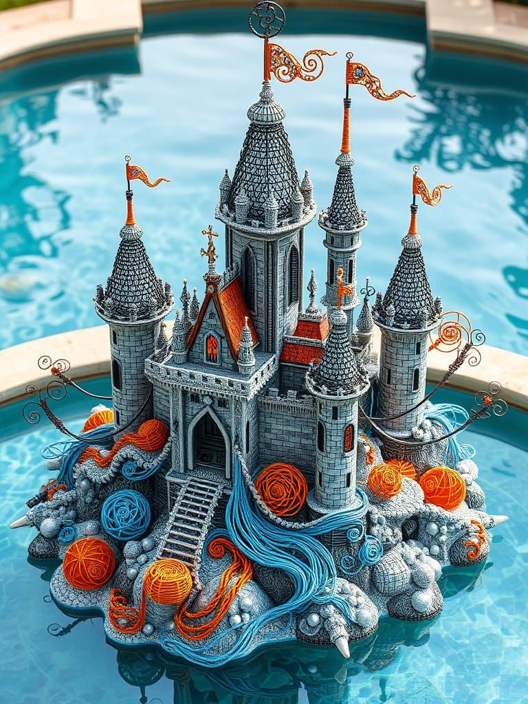 Fantasy Castle Wire Sculpture with Abstract Fractal Patterns