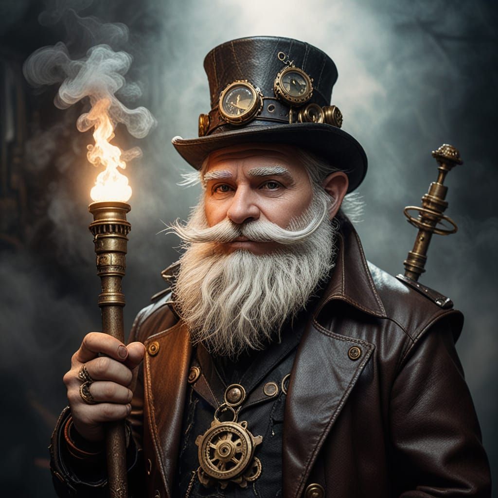 Steampunk Gnome Summoner with Brass Gears