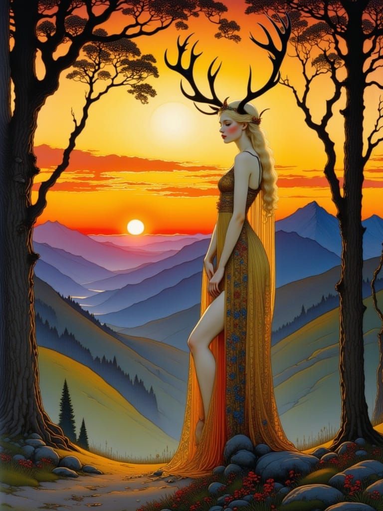 A Regal Huntress in Sunset Splendor