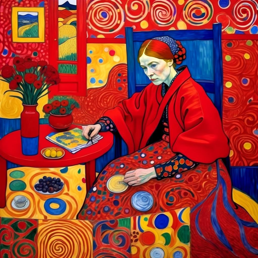 Dynamic Red Zentangle Inspired by Modern Masters