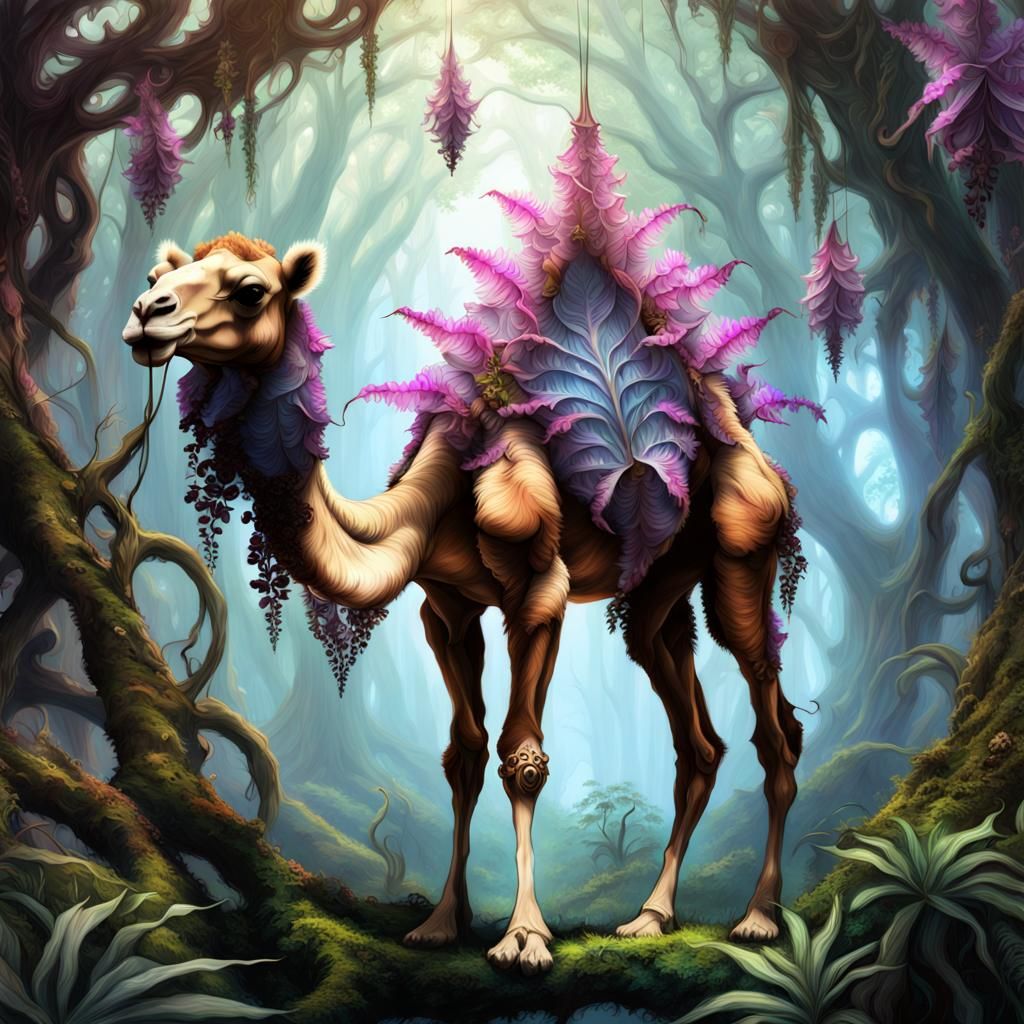 Camel with Dryads in Neo-Impressionist Style