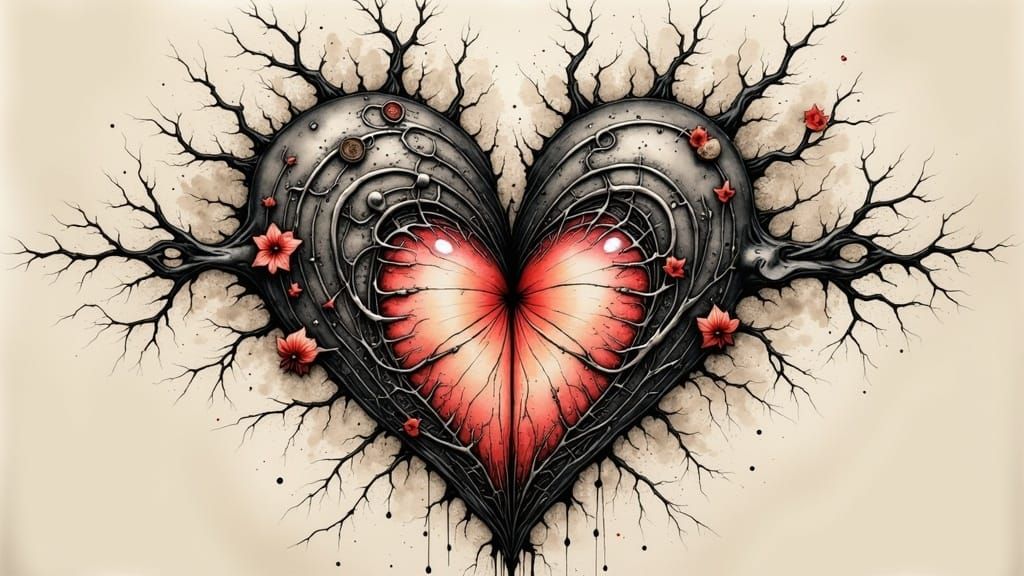 Dreamlike Heart in Ashy Ink Illustration