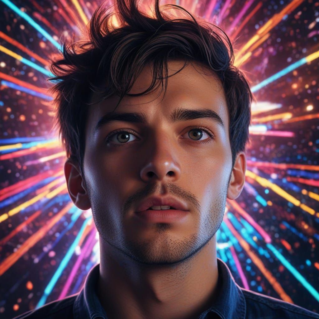 Surprised Person in Explosions of Color