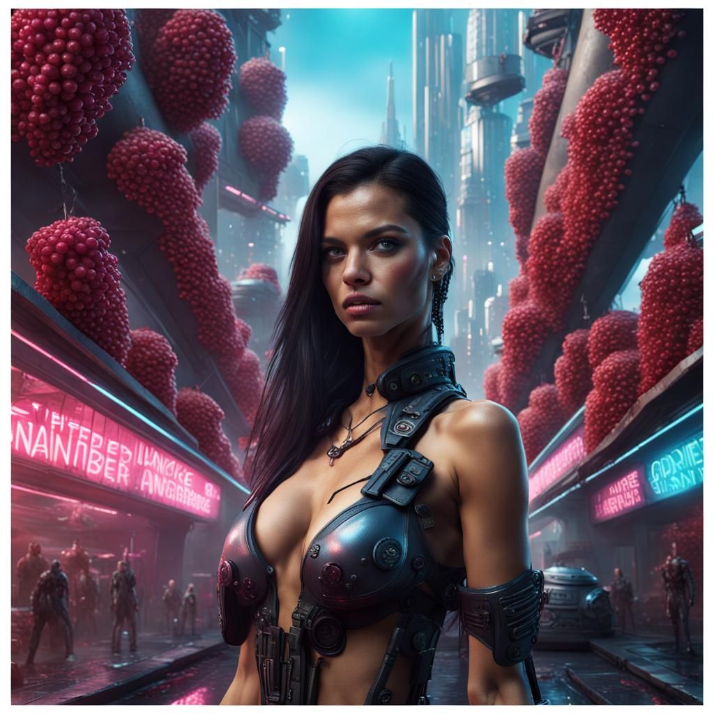 Cyberpunk Model with Lingberries in Future City