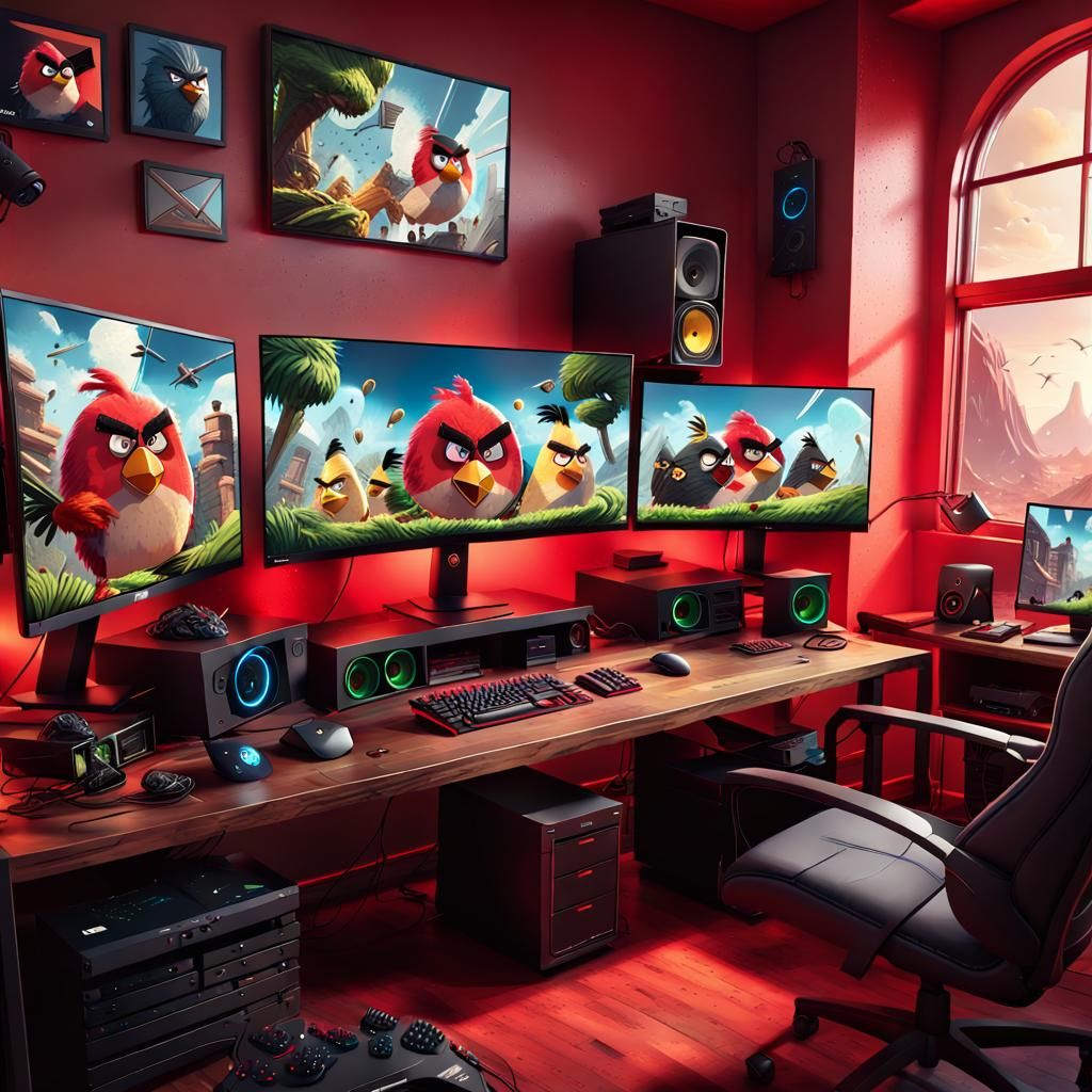 Gaming PC Setup Playing Angry Birds