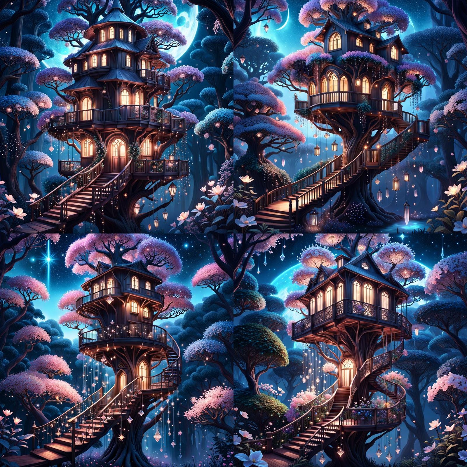 Floral Treehouse: A Sci-Fi Digital Illustration