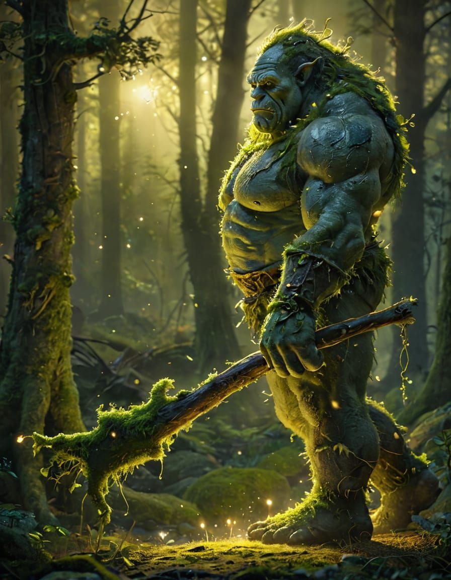 Mystical Ogre Strolls Through an Ancient Forest