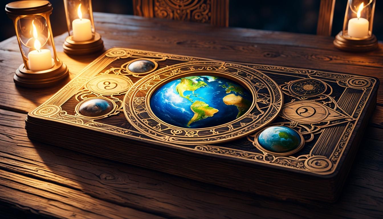 Earth Tarot Card on Ancient Table, Digital Art