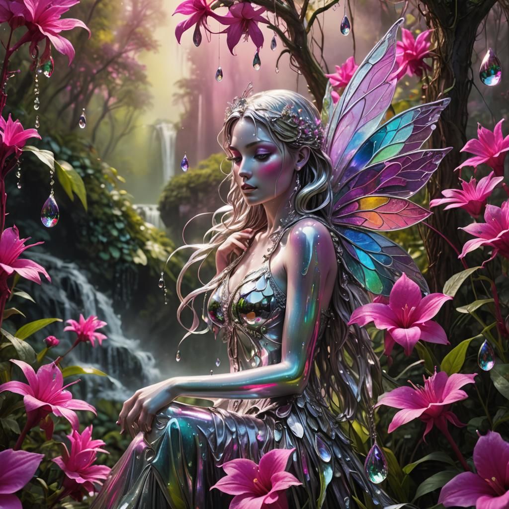 Fuchsia Flower Fairy with Rainbow Dew Drops