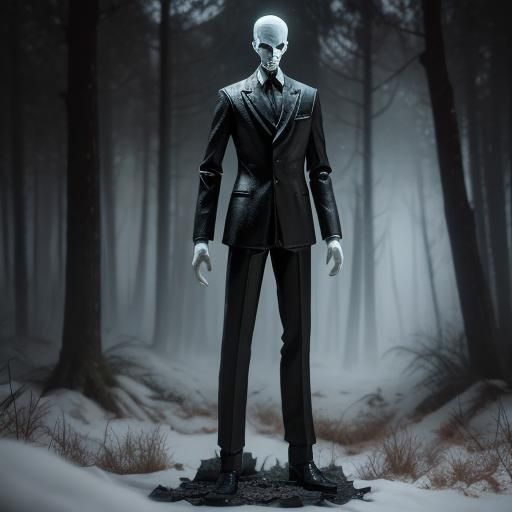 Hyper-Realistic Slender Man Action Figure in Forest