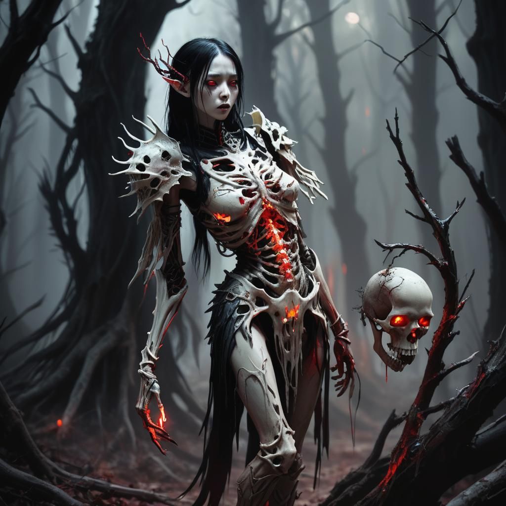 Pale Elf in Dead Forest: Dark Fantasy Art
