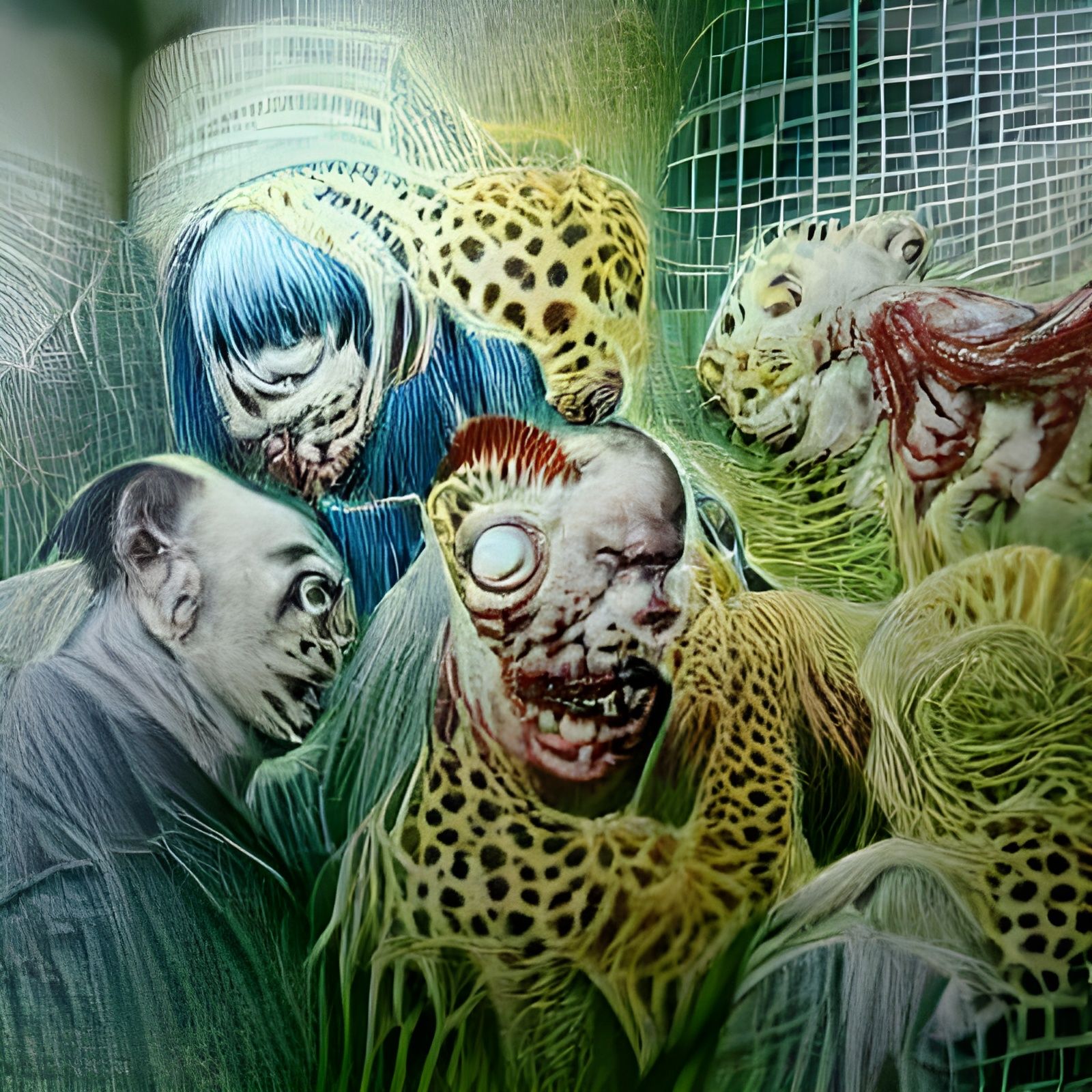 Mutated Zoo Animals: Horror Linocut Illustration