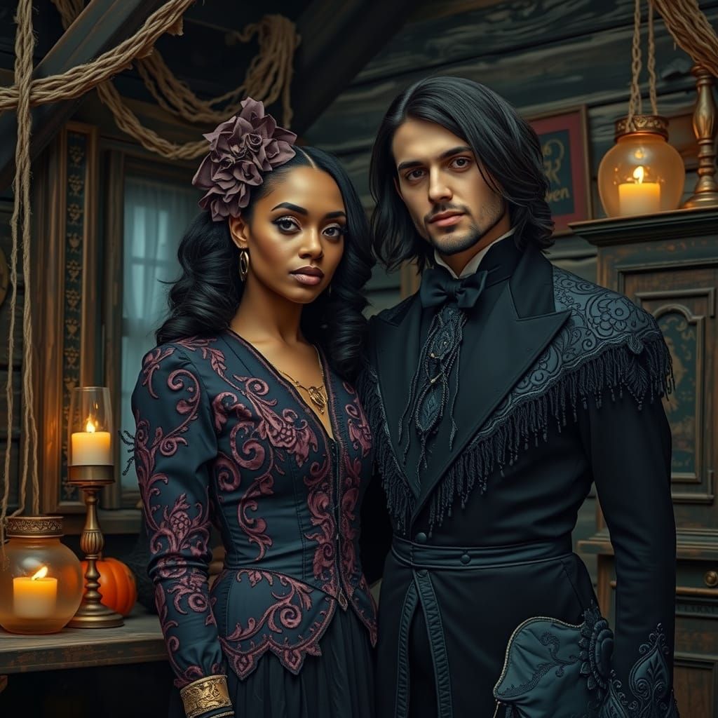Ethereal Gothic Couple in Haunting Victorian Setting