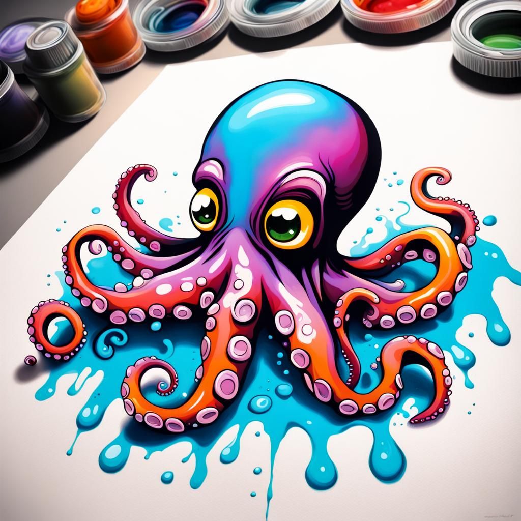 Colorful Graffiti Octopus in Street Art Style