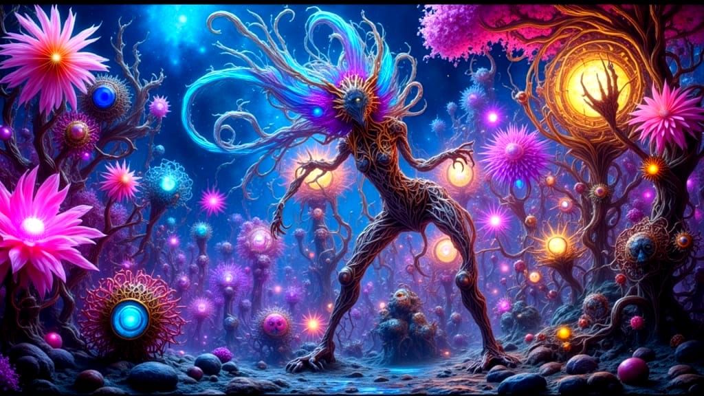 Surreal Sculpture Garden of Glowing Twisted Wires