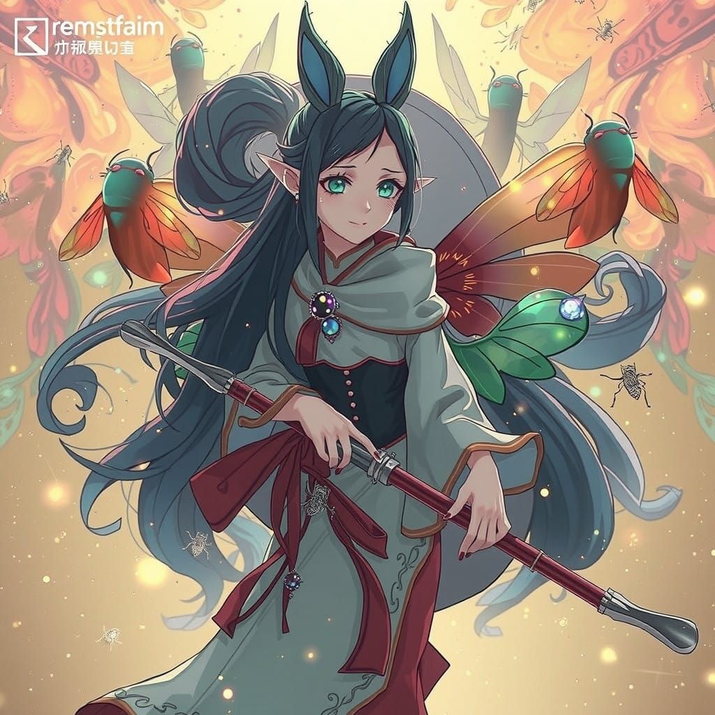 Digital Anime 3D Firefly in Dreamlike Swarm of Glowing Firef...