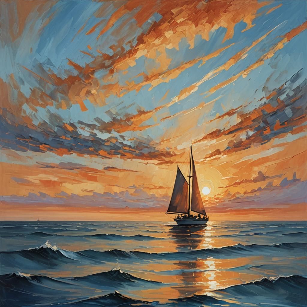 Sailboat at Sunset in Abstract Expressionism Style
