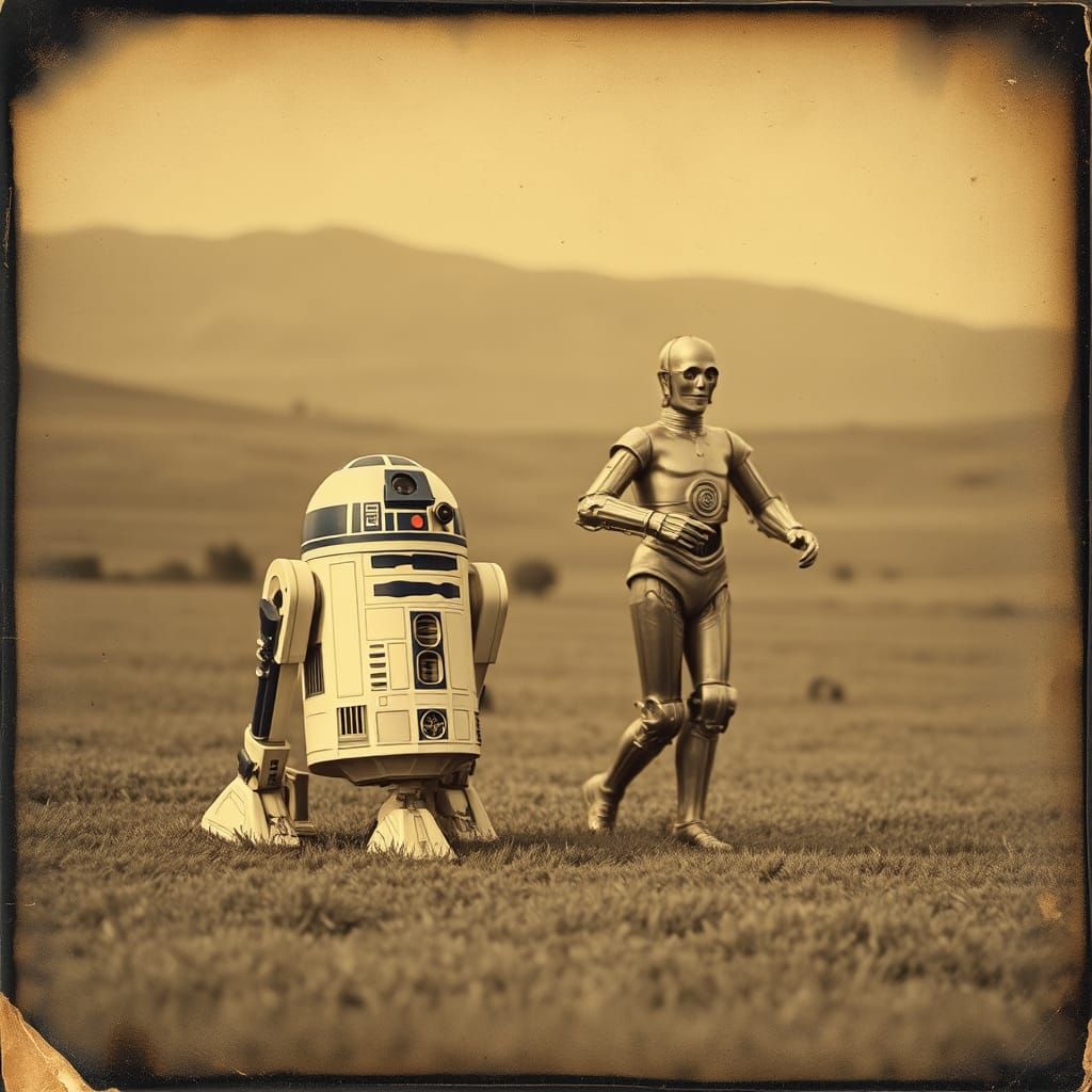 R2-D2 and C3PO in a Vintage Daguerreotype