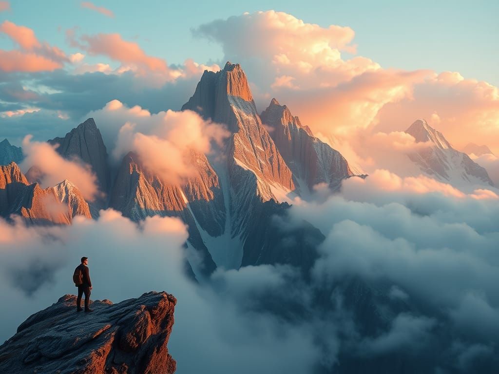 Majestic Mountain Landscape in Classical Oil Painting Style