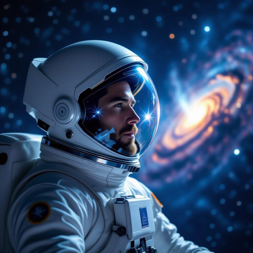 Astronaut Adrift in Deep Space, Gazing at Nebula