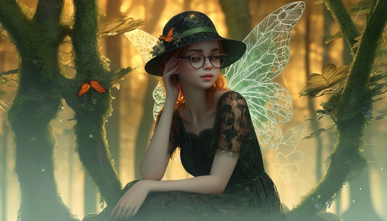 Serene Fairy Contemplates Nature's Secrets in Whimsical Fore...