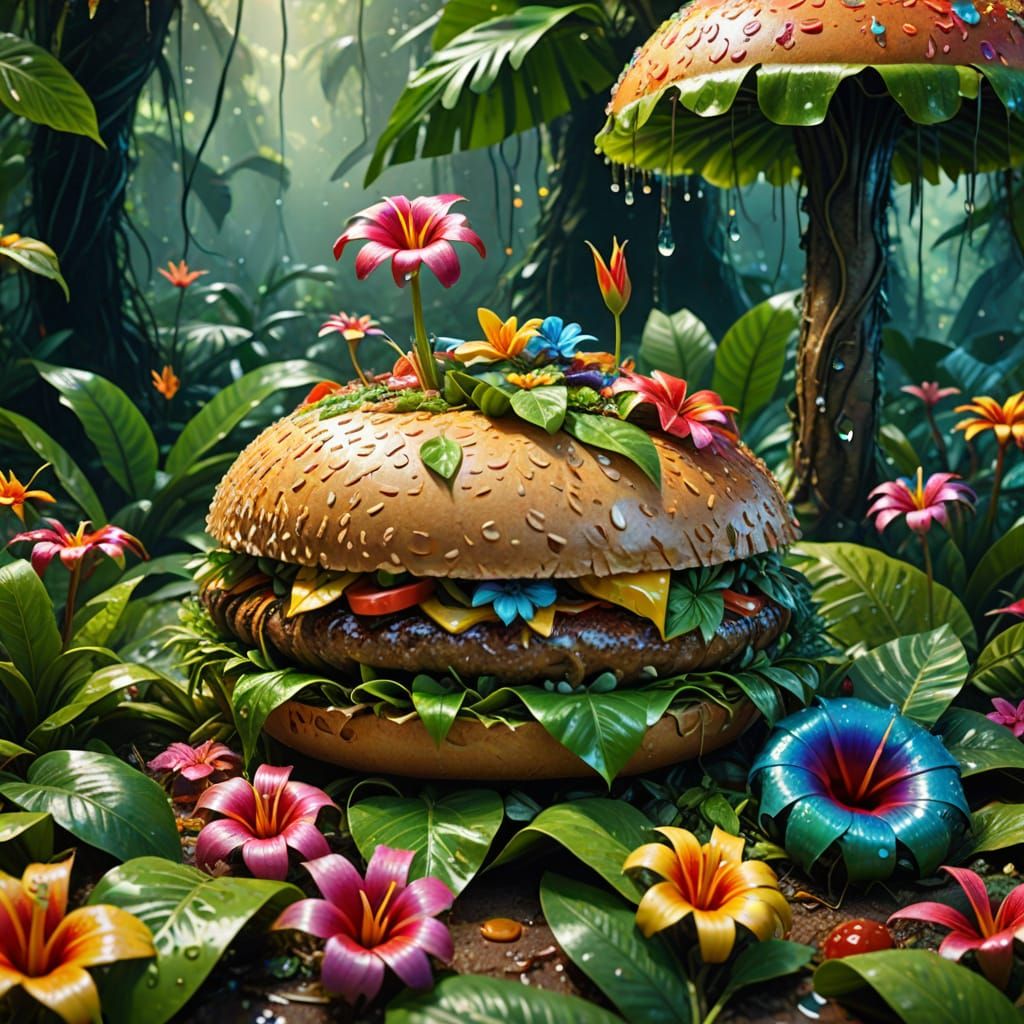 Surreal Rainforest Growing in Hamburger Wrapper