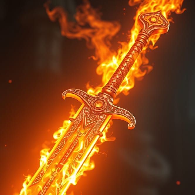 Enchanted Flaming Sword in 3D Game Style
