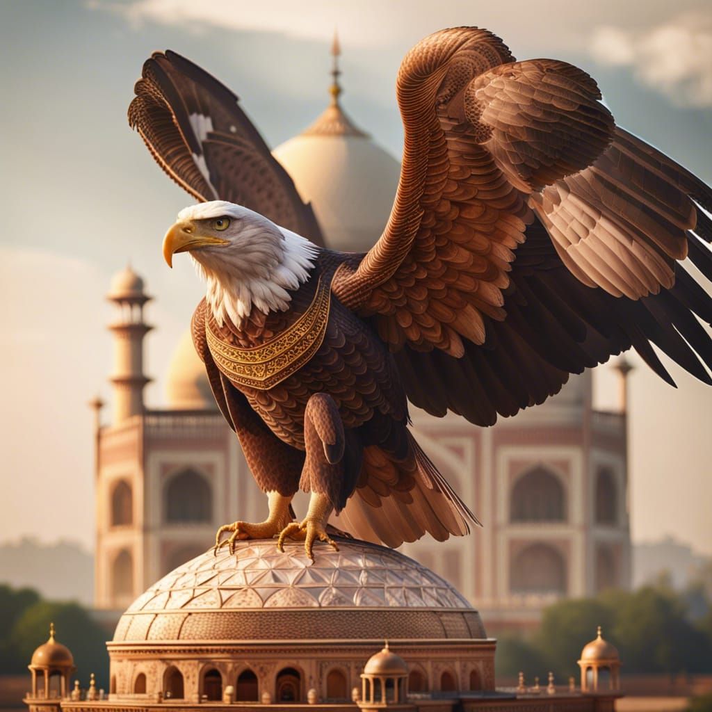 Giant Eagle Perched Atop the Taj Mahal