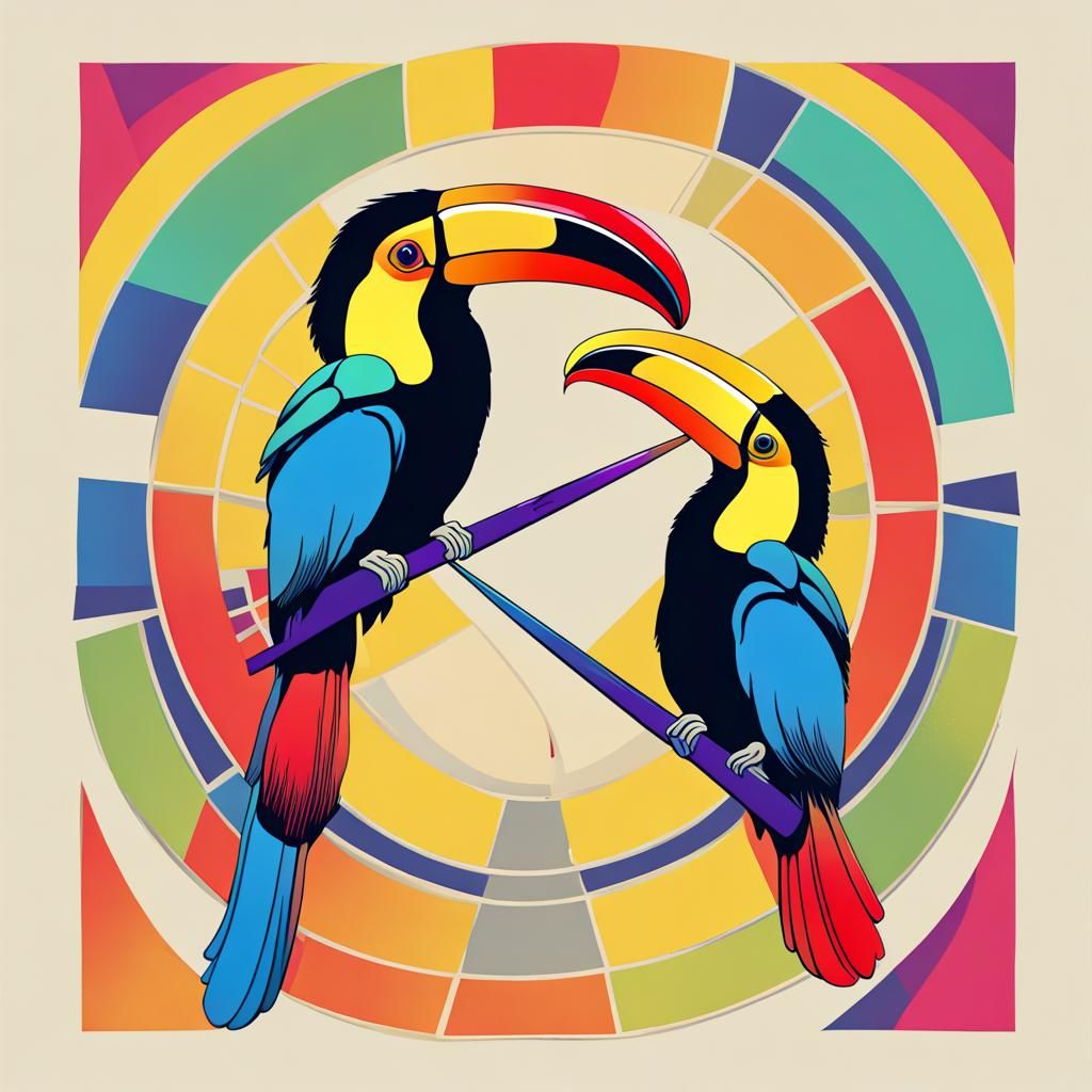 Rainbow Toucans Choking: Pop Art Screen Print