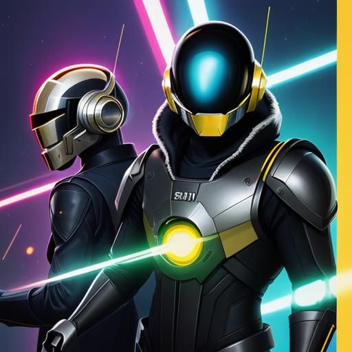 Daft Punk in Anime Art Deco Cityscape