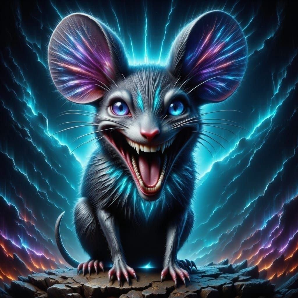Laughing Mouse with Holographic Astral Elements