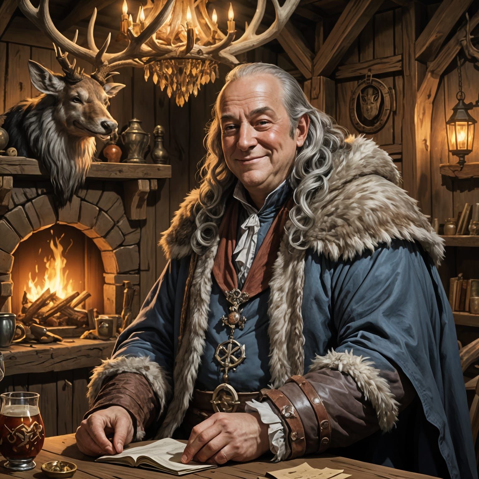 Jolly Man in Cozy Cabin Fantasy Art