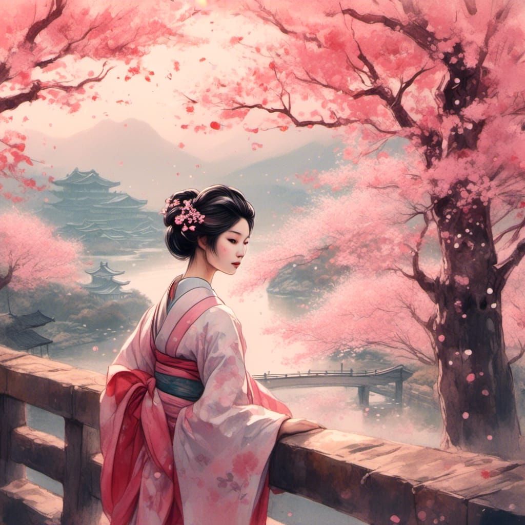 Elegant Geisha in Traditional Anime Style