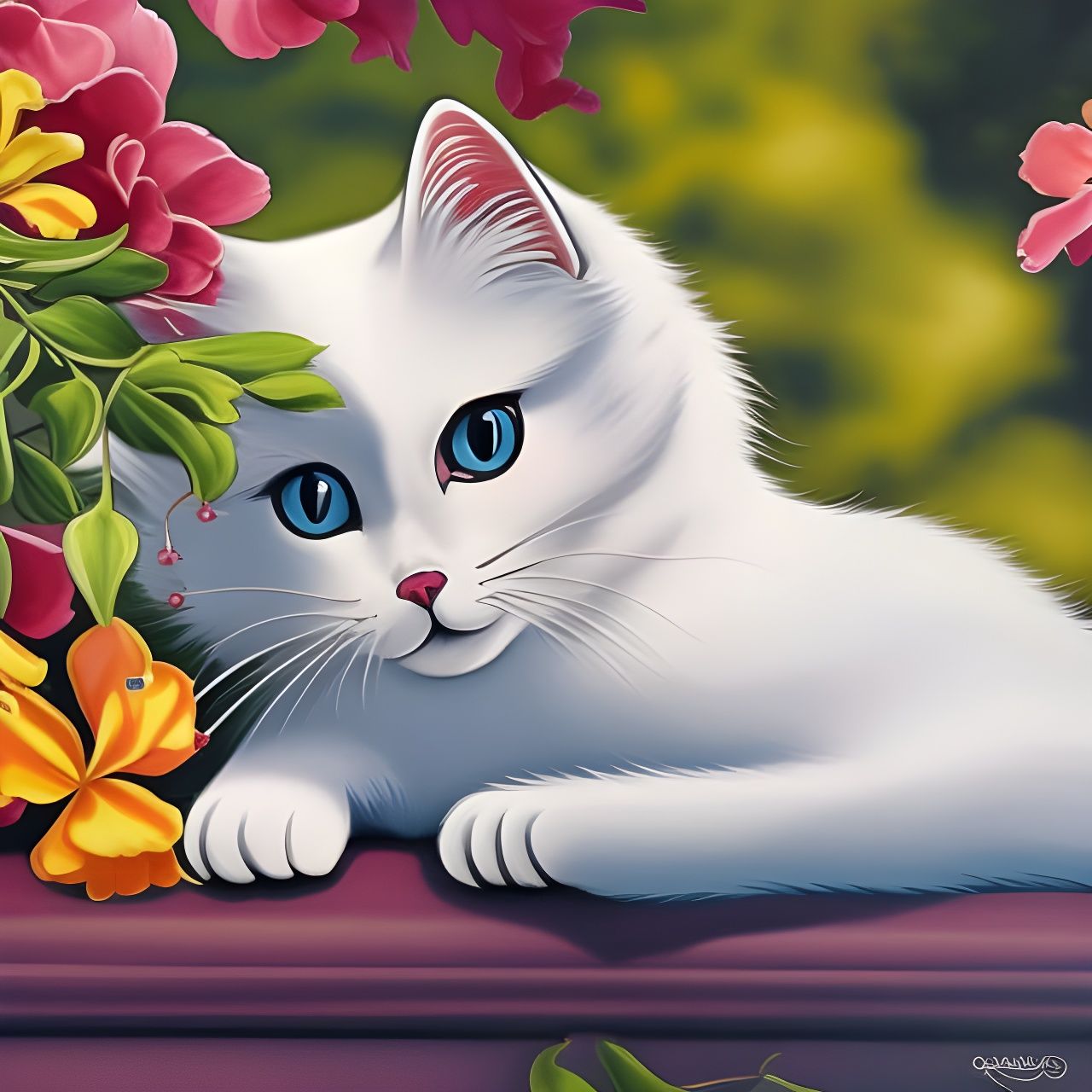 Duchess the White Cat: A Disney Gouache Painting